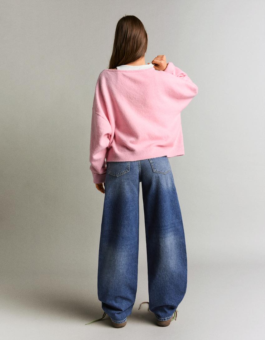 Jeans barrel taille haute-Bleu