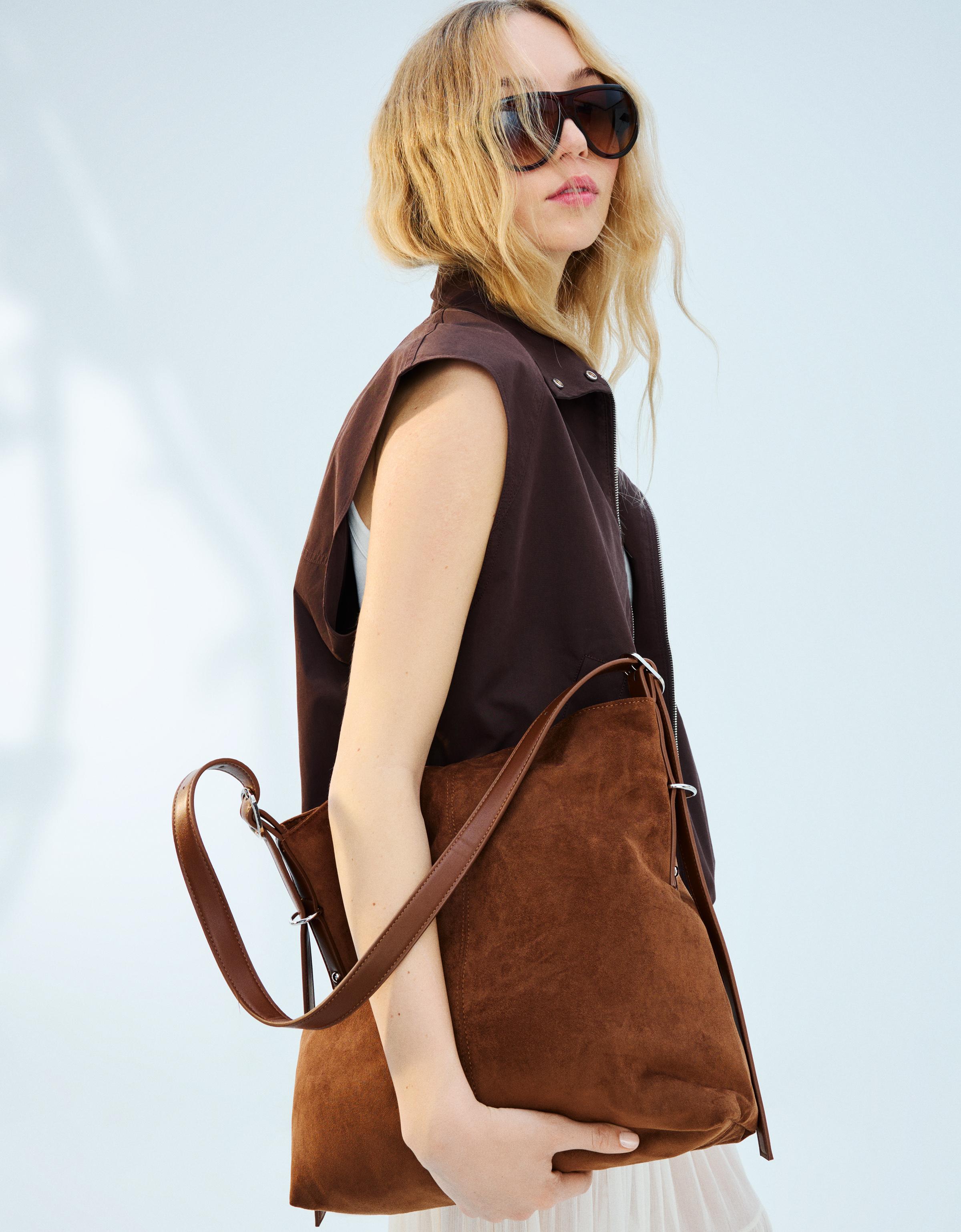 Bershka Tasche Aus Wildlederimitat Damen Camel