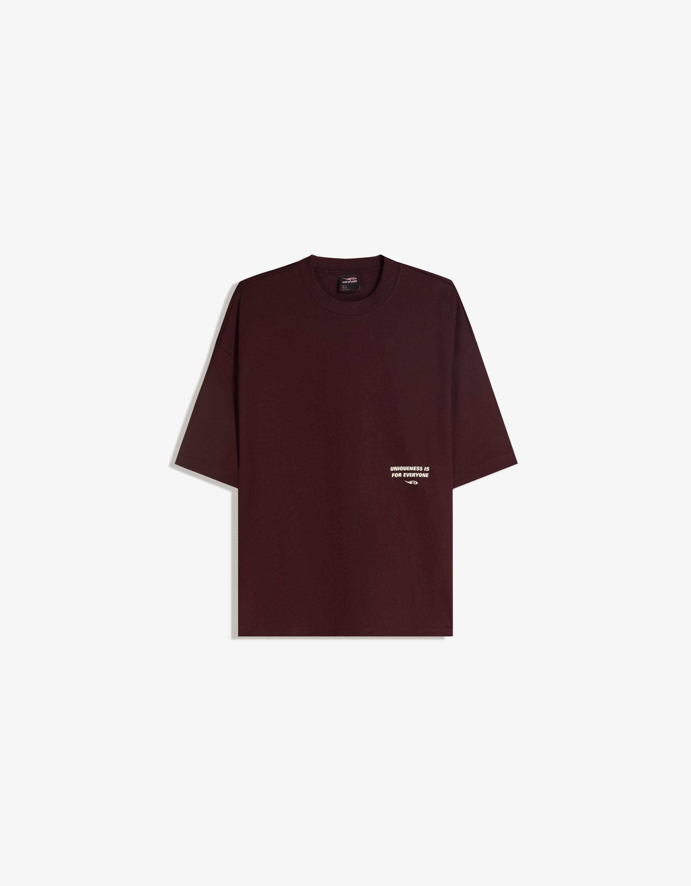 Bershka Boxy T-Shirt Mit Kurzen Ärmeln Und Print Herren Xs Braun