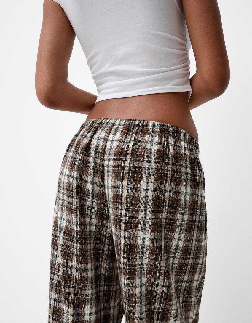 Calças direitas aos quadrados-Marrom-3