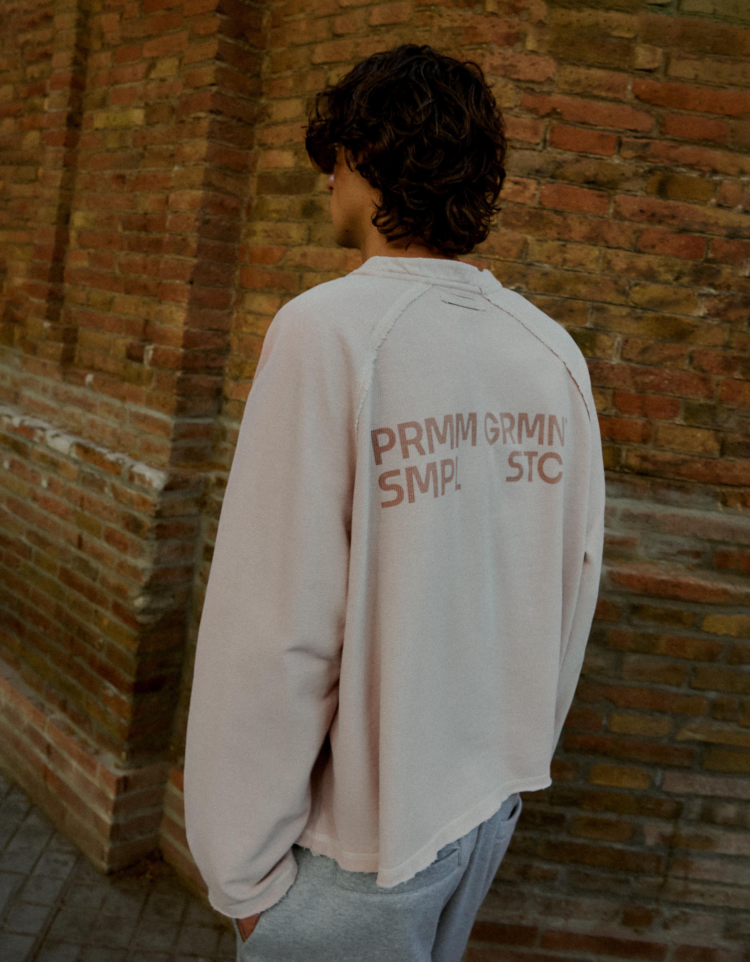 Long sleeve henley print T-shirt — Sand