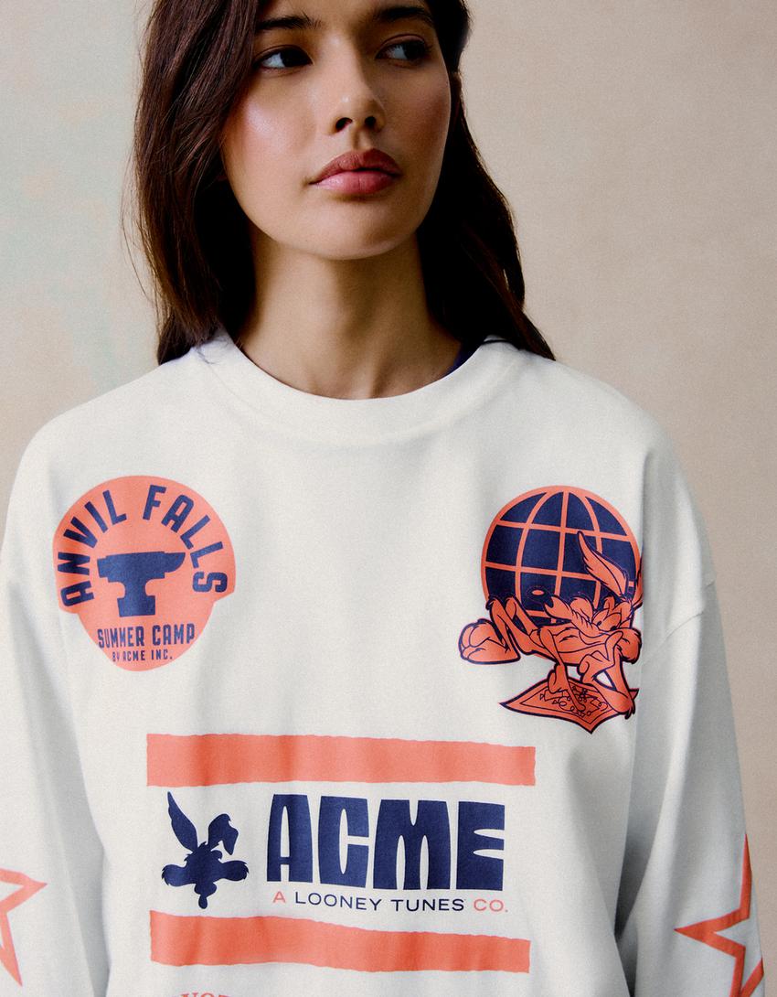 LOONEY TUNES oversize long sleeve print T-shirt-Off white