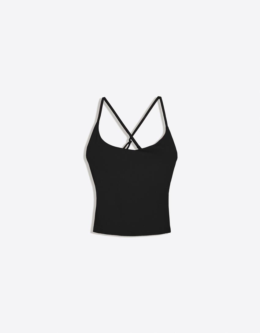Breathable & Quick-Dry technical fabric strappy T-shirt-Black