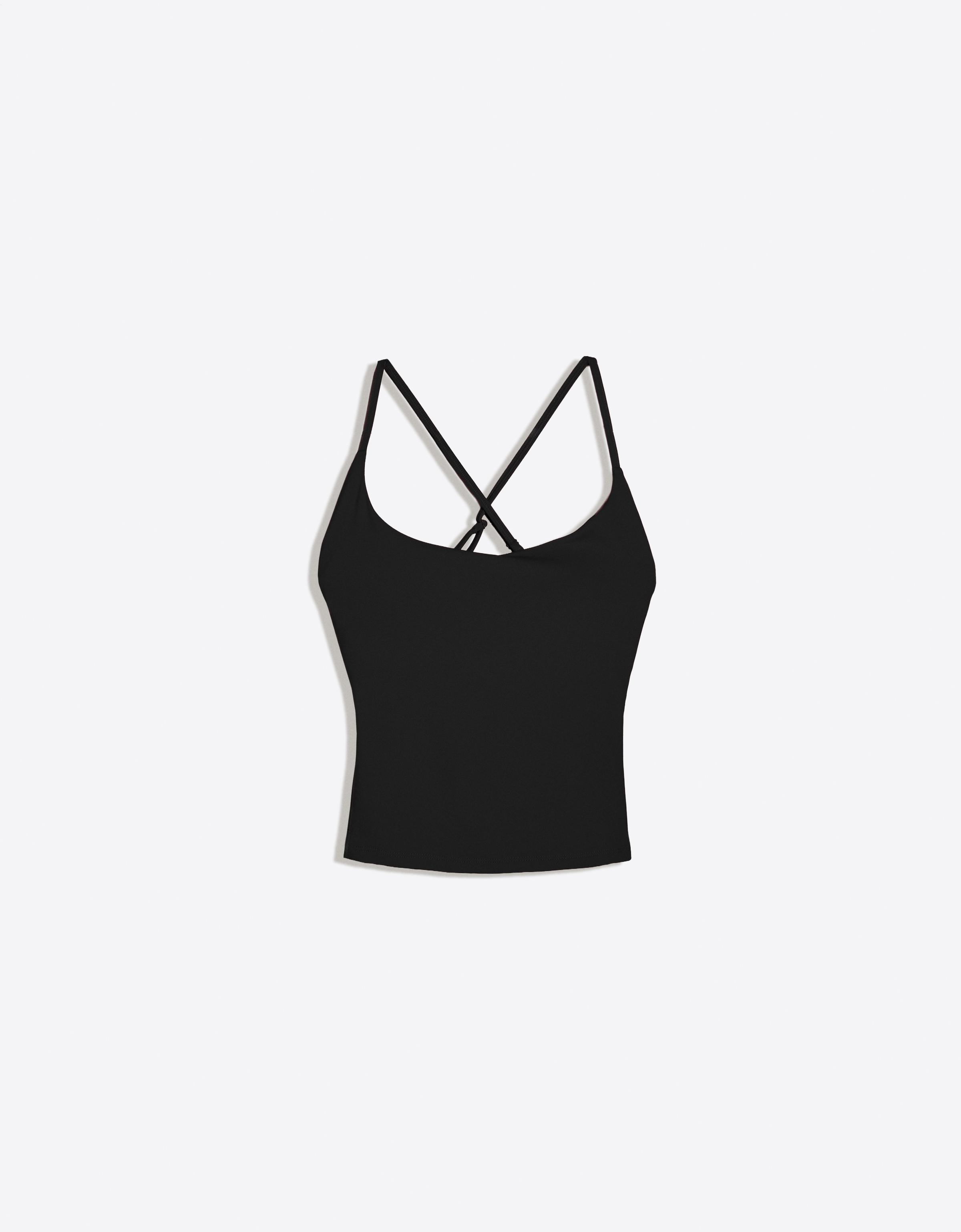 Bershka Camiseta Tirantes Técnica Mujer Negro