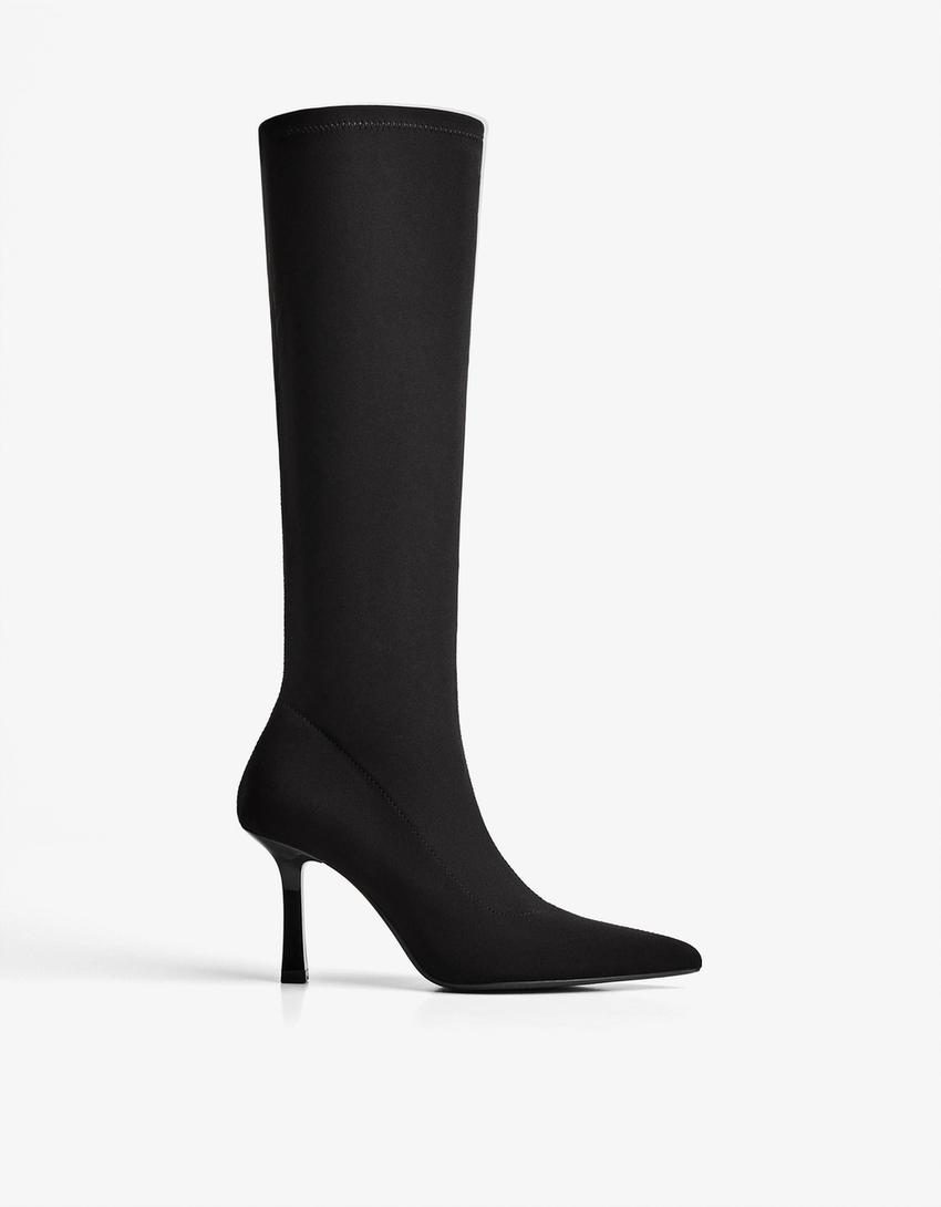 Bota de taló teixit-Negre