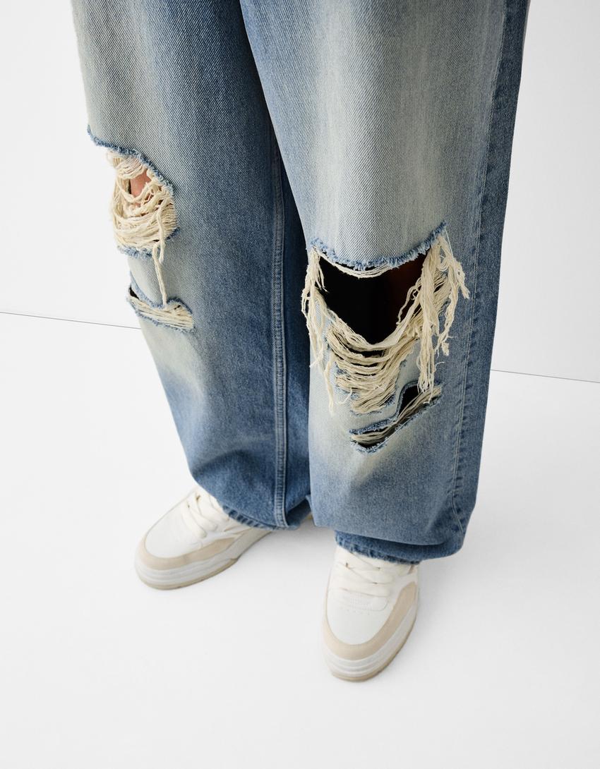 Jeans super baggy rasgões-Azul lavado-3