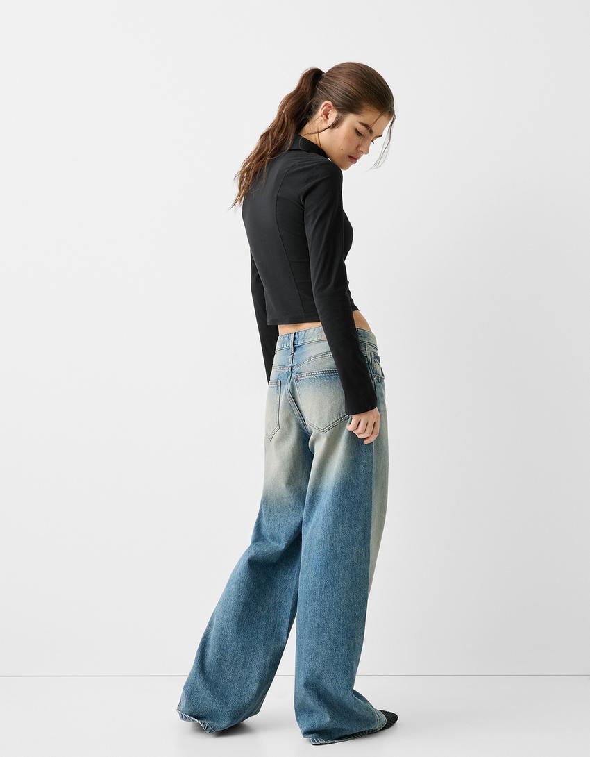 قميص مريح بأكمام طويلة وسحّاب-أسود-1