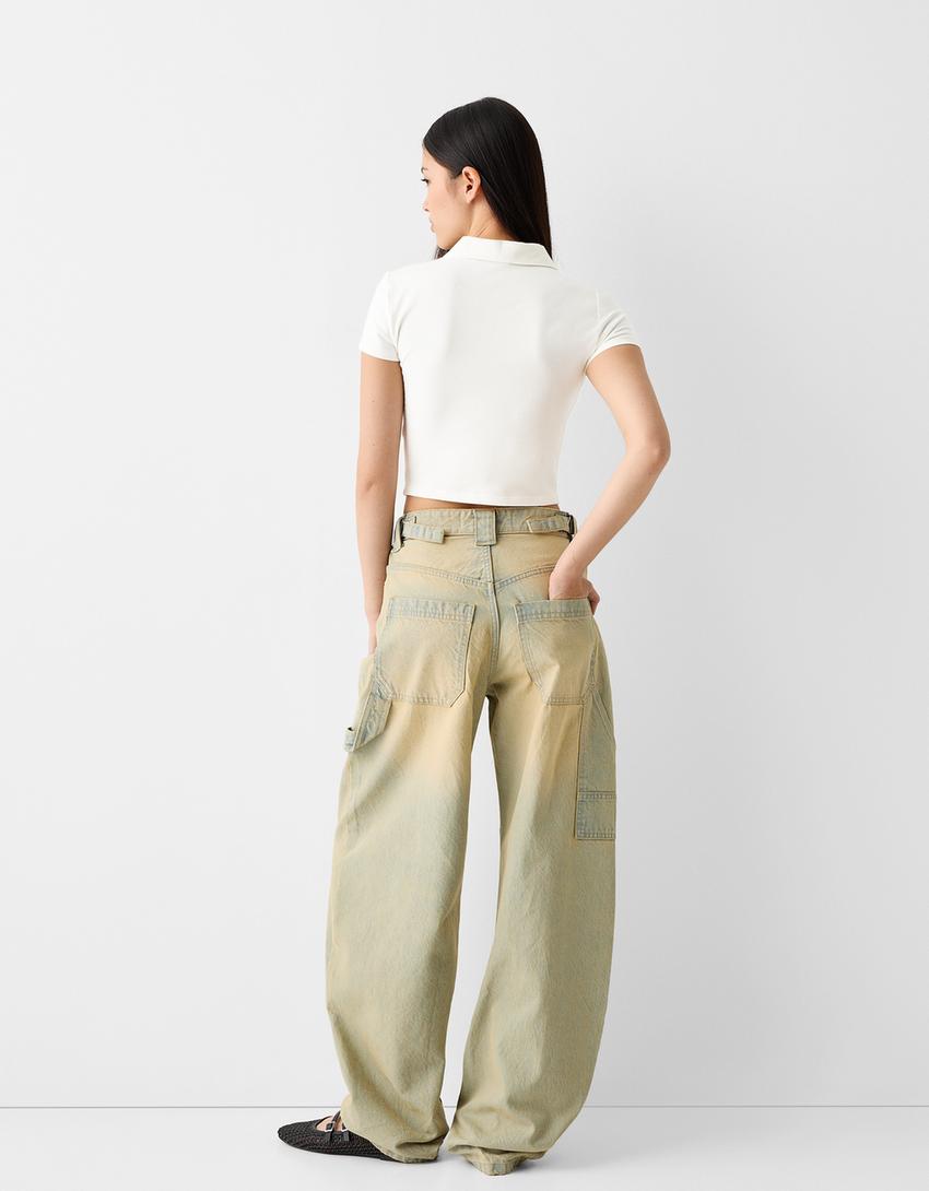 Printed short sleeve T-shirt with a polo collar-Off white