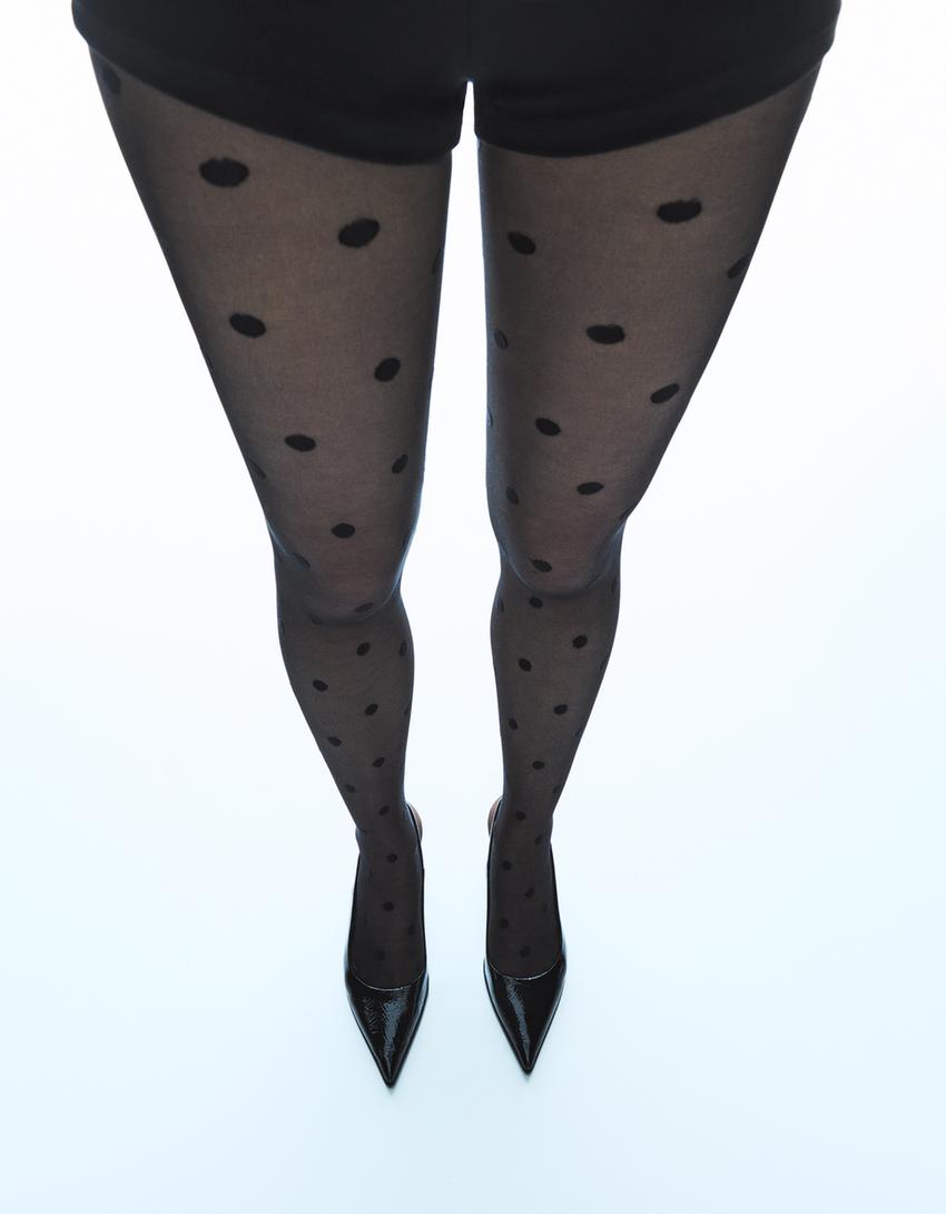 Strumpfhose aus Tüll mit Tupfen-Schwarz