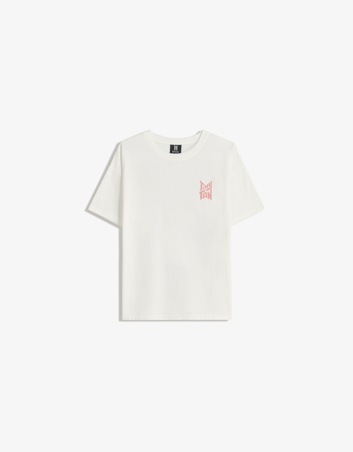 Bershka Camiseta Tinytan Tan Manga Corta Print Mujer M Blanco Roto