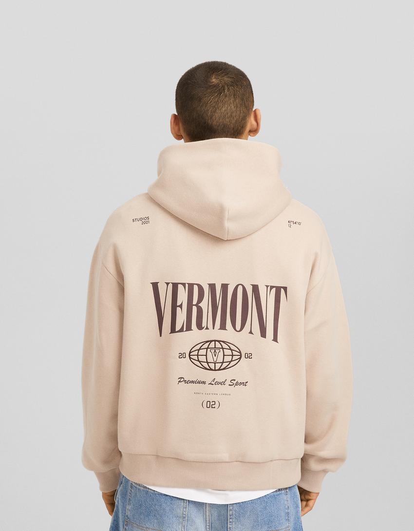 Boxy fit print hoodie-Camel