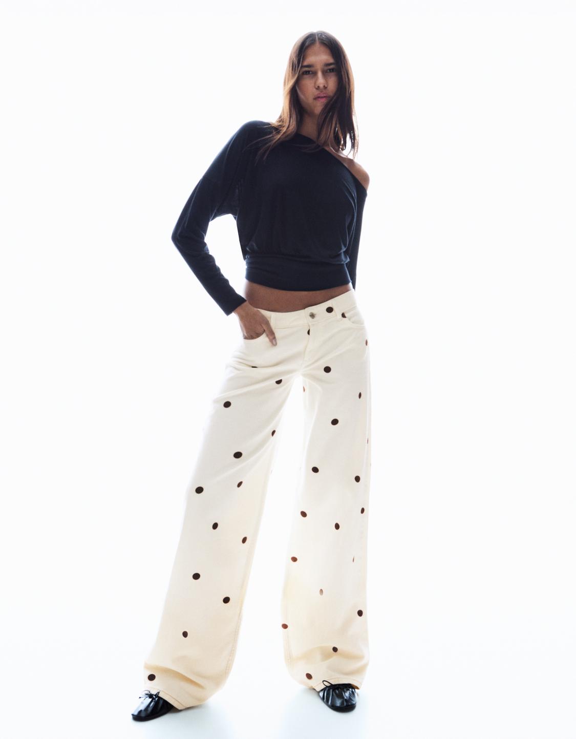 Jeans wide leg à pois