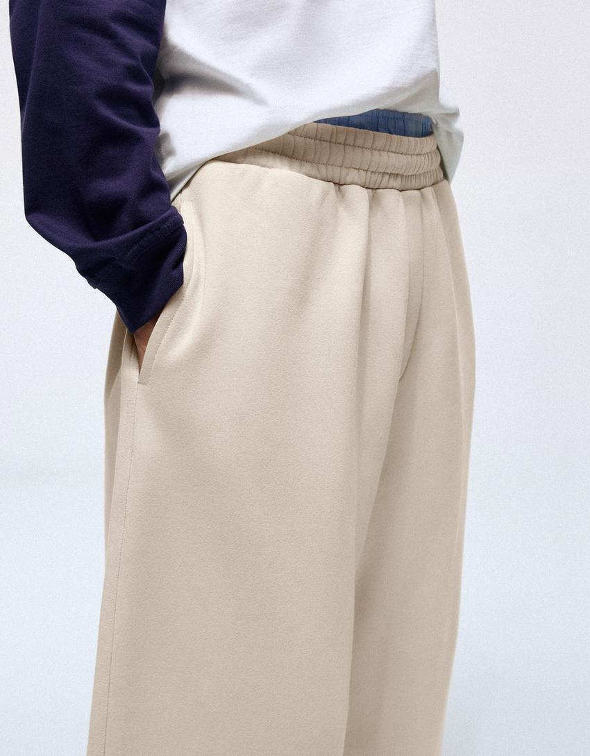 Napped cotton balloon fit trousers-Stone