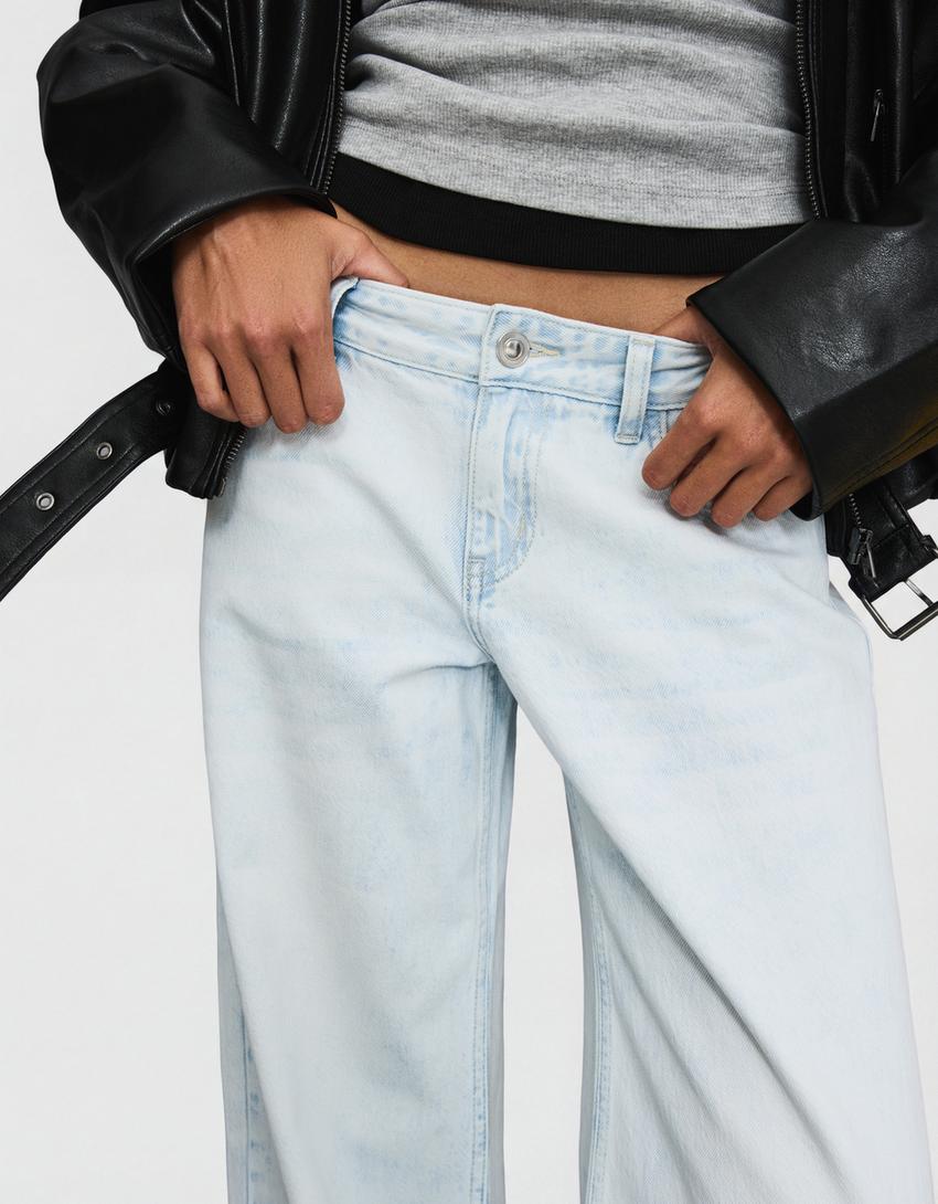 Jeans low-rise kaki lebar-Biru muda