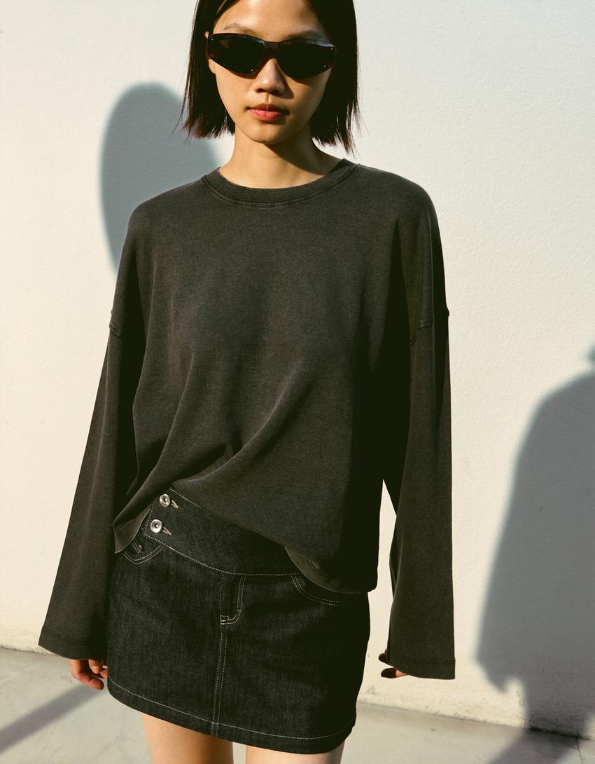Langærmet T-shirt med print-Mørk grå