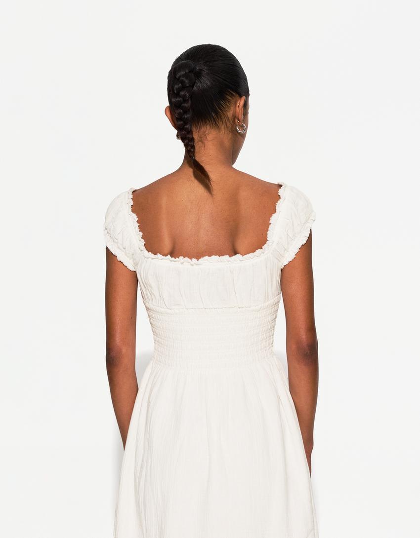 Rustic textured midi dress-White-3