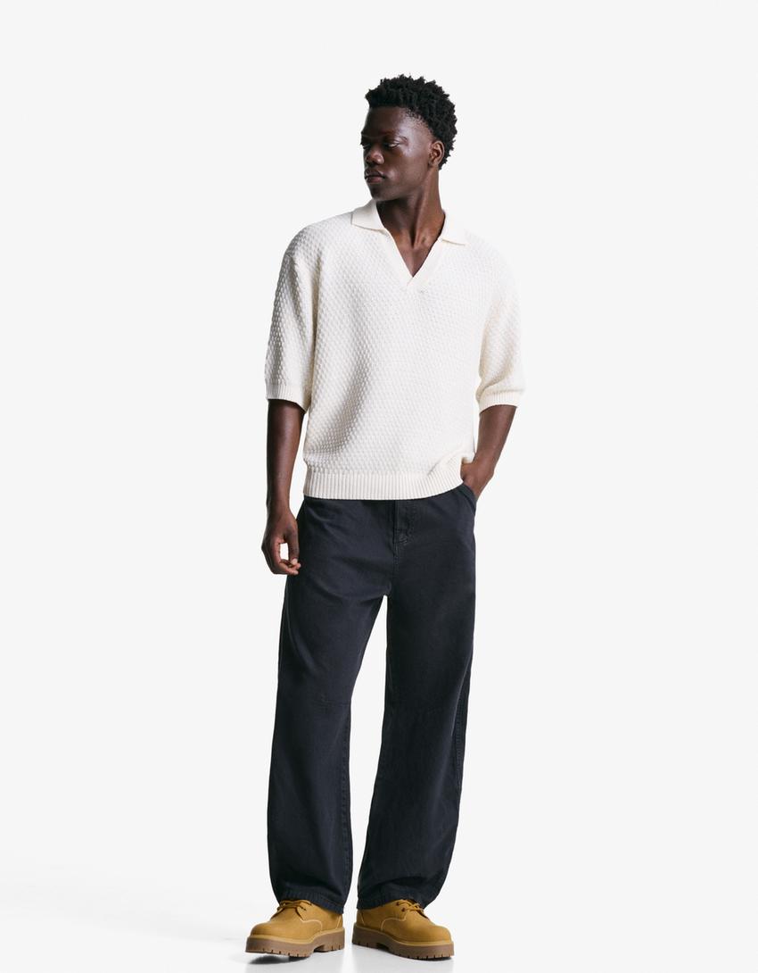 Rustic polo shirt-Cream