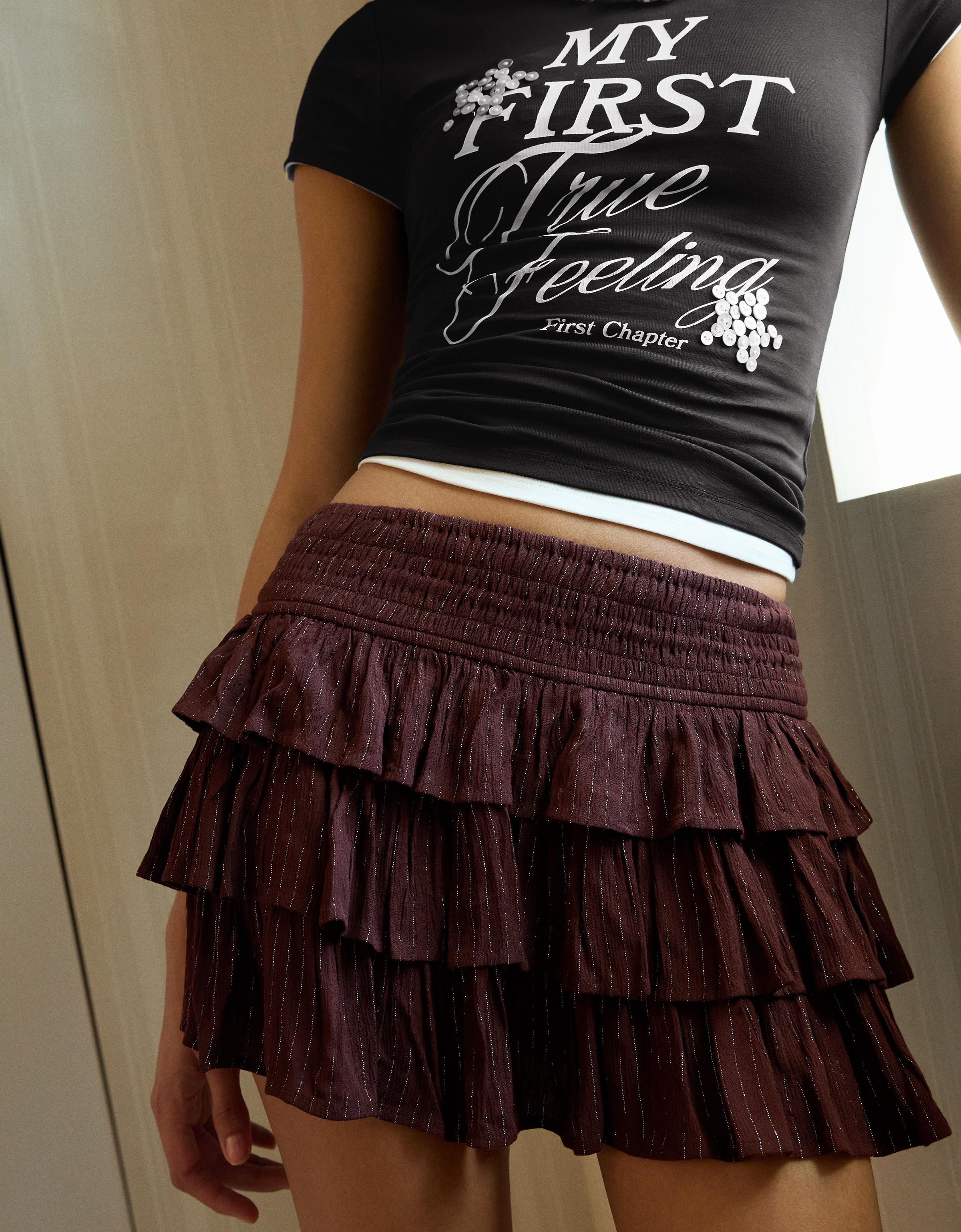 Metalik iplikli fırfırlı mini etek - Görsel 25