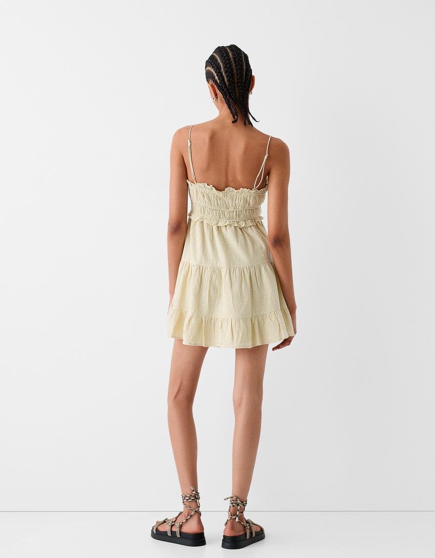 Mini-robe rustique volants-Vert-2