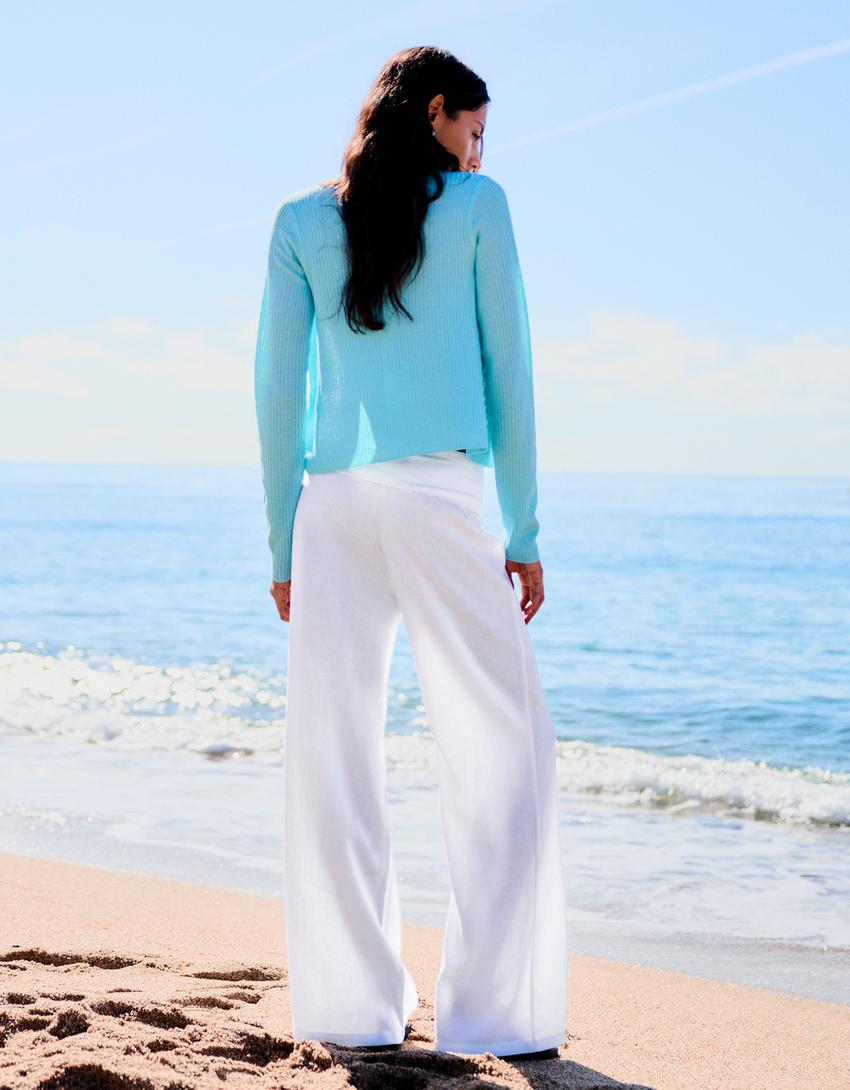 Turn-up waist trousers-White