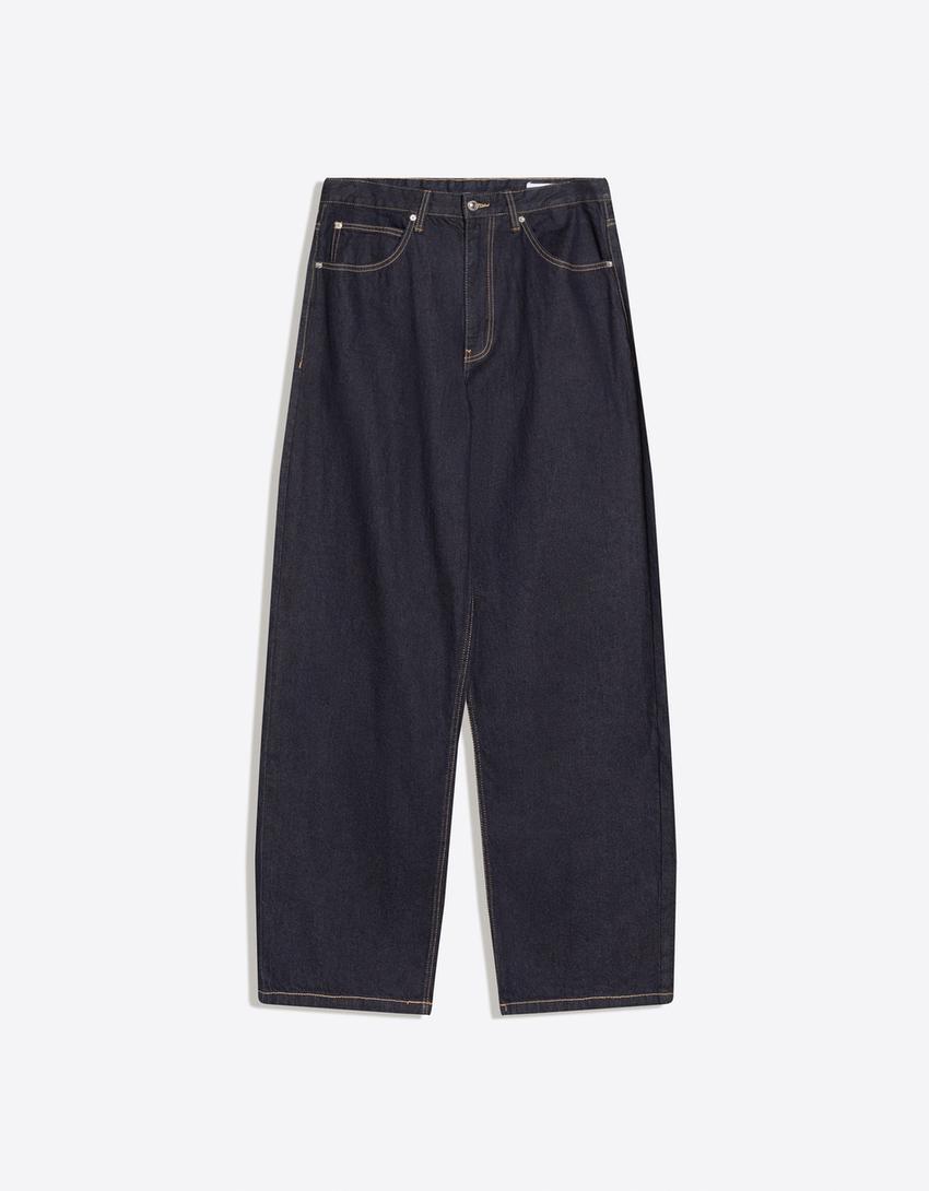 Jeans barrel bordado-Marino