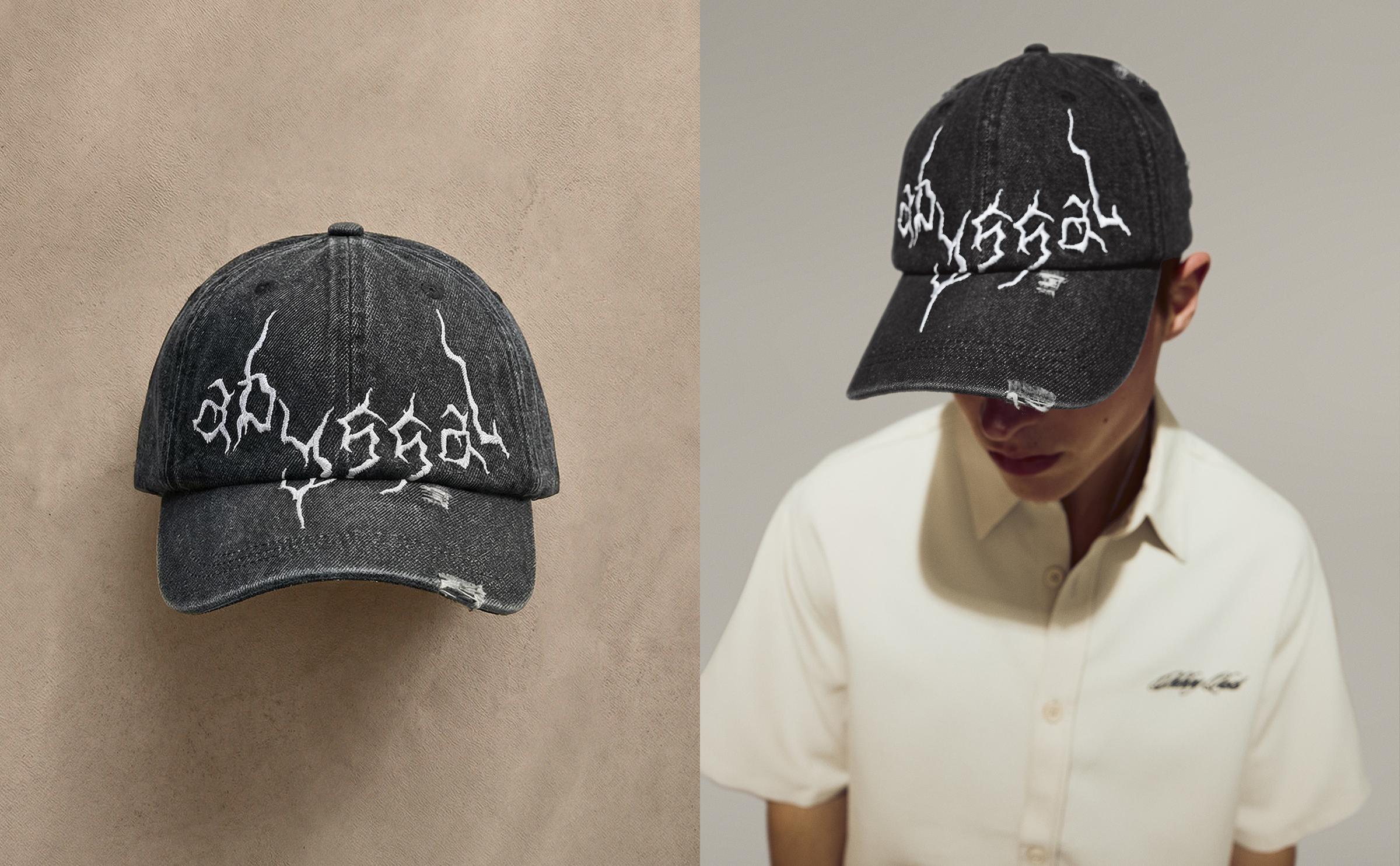 Washed denim cap — Black