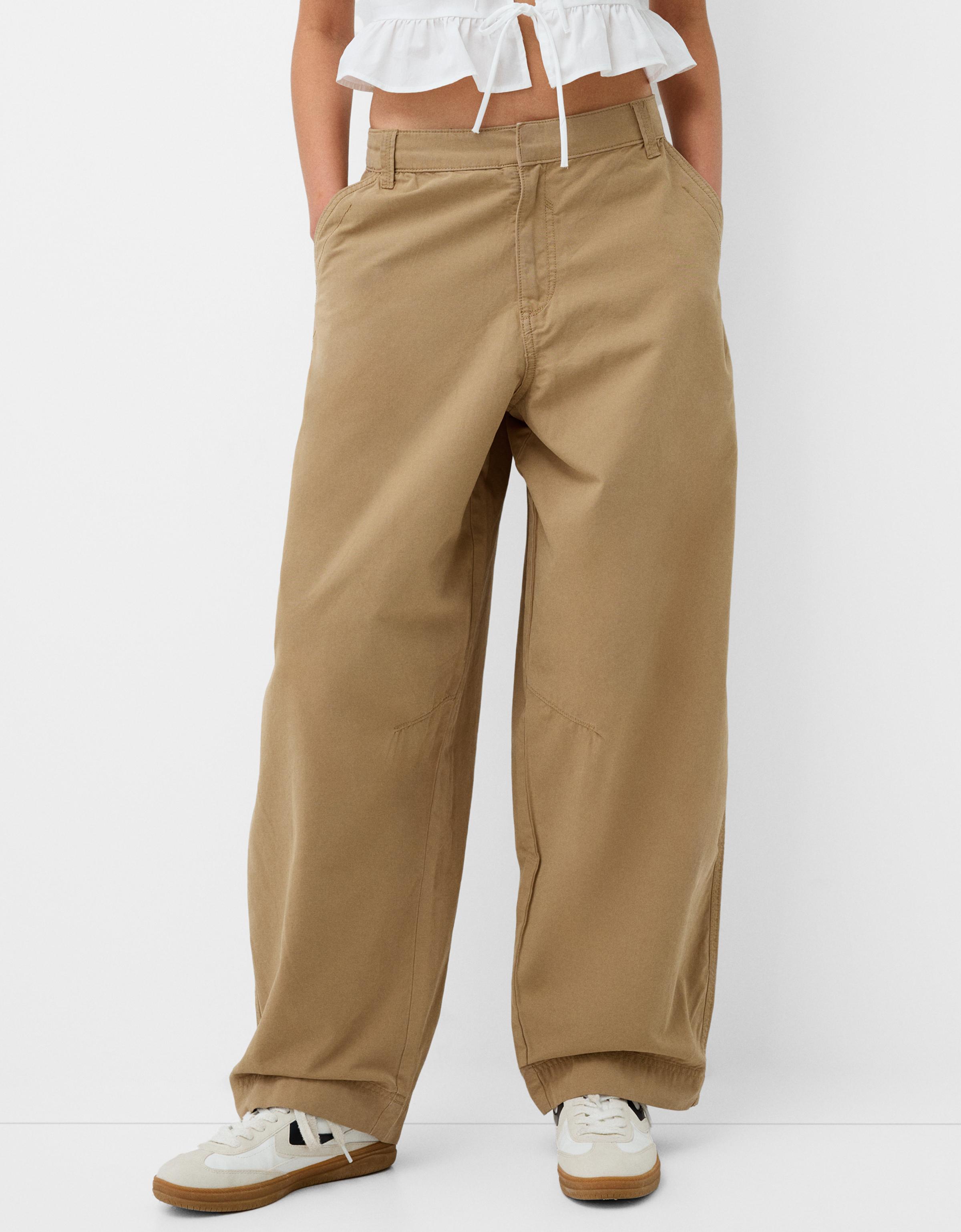 Bershka Balloon-Hose Aus Baumwolle Damen 36 Camel