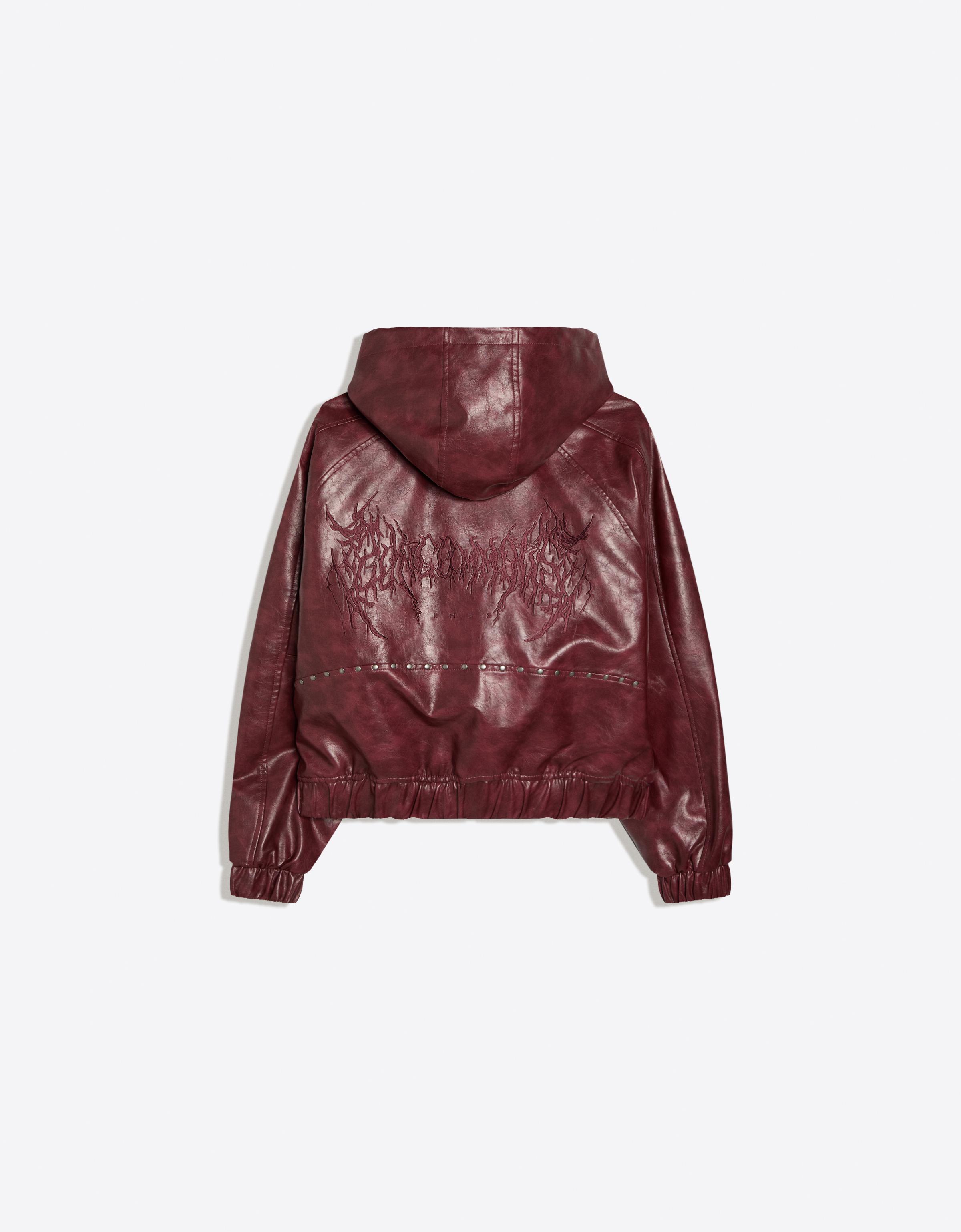 Studded faux leather jacket — Maroon