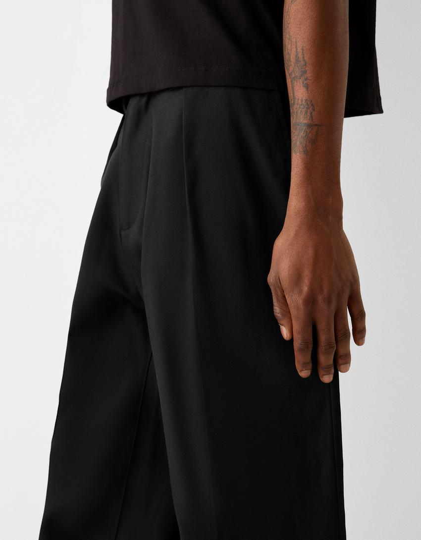 Tailored lyocell blend balloon trousers-Black