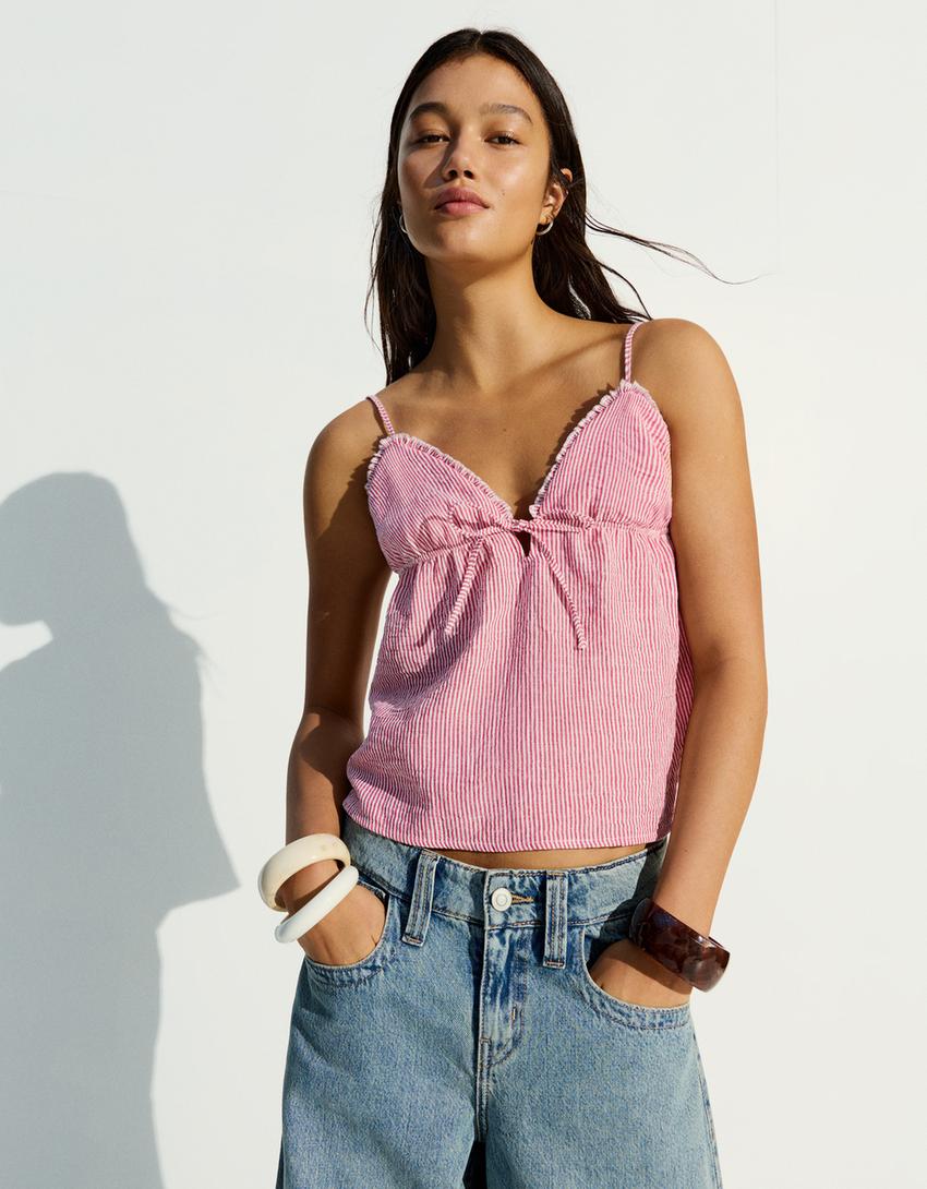 Ruffled strappy top-Red