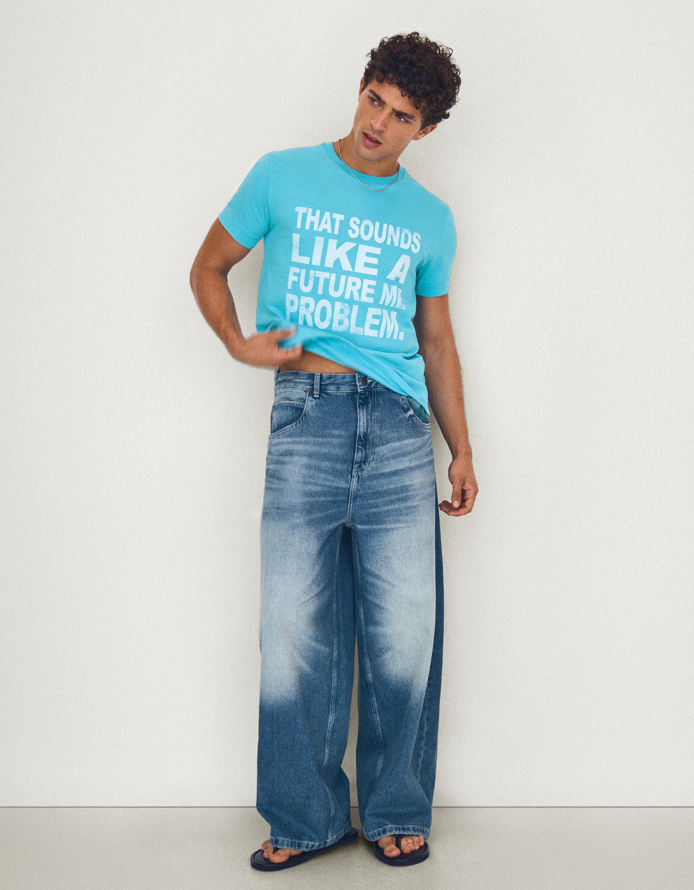 Small fit print T-shirt — Blue