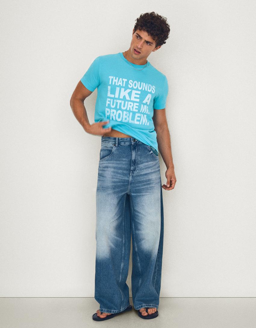 Small fit print T-shirt-Blue