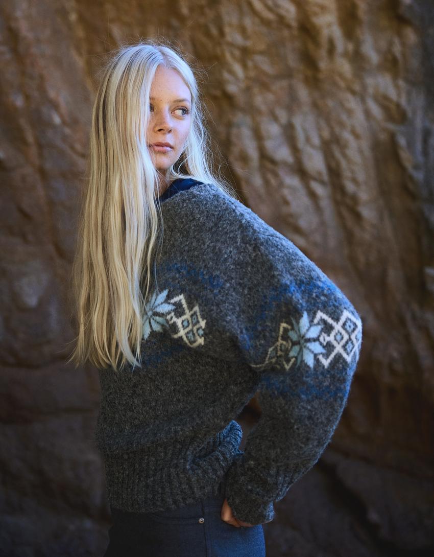 سويتر جاكار مكشوف الأكتاف-رمادي داكن