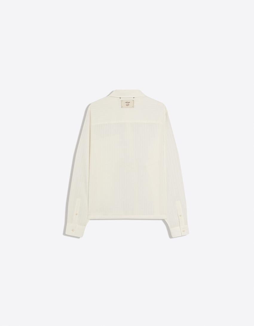 Oversize long sleeve crossover shirt-Off white