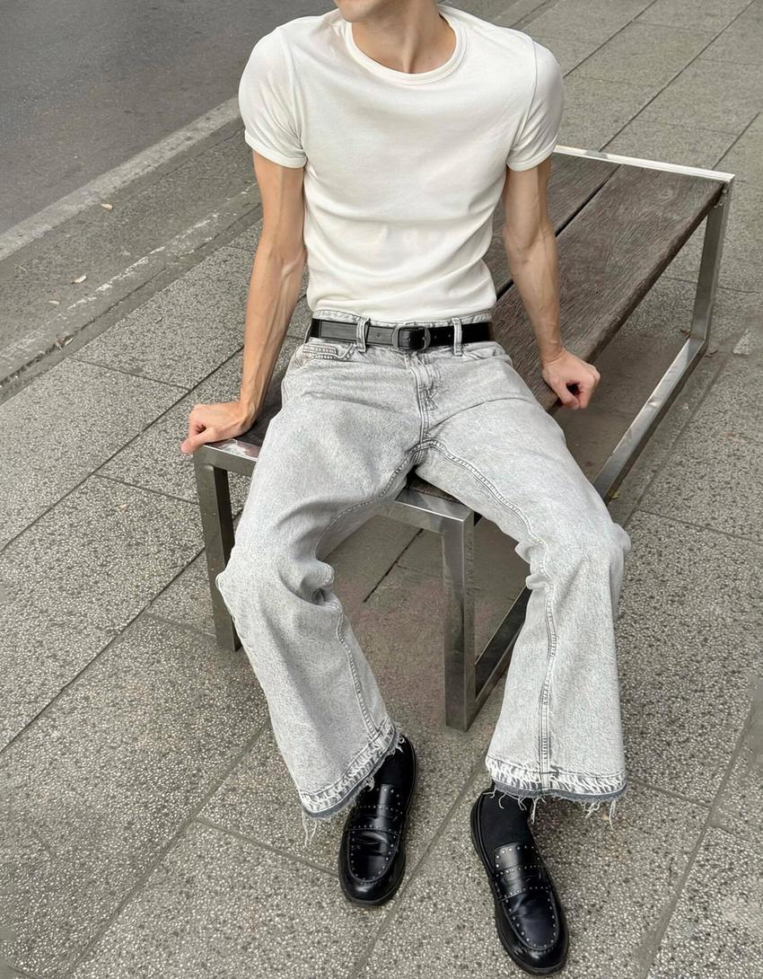 Jeans flare straight-Cinza