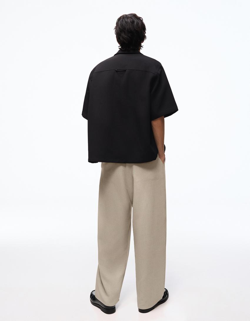 Camisa manga corta boxy tailoring-Negro