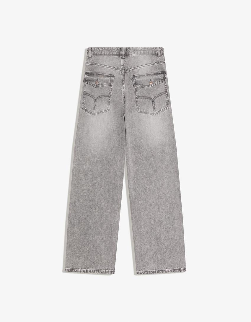 Τζιν παντελόνι super baggy με κέντημα-Γκρι