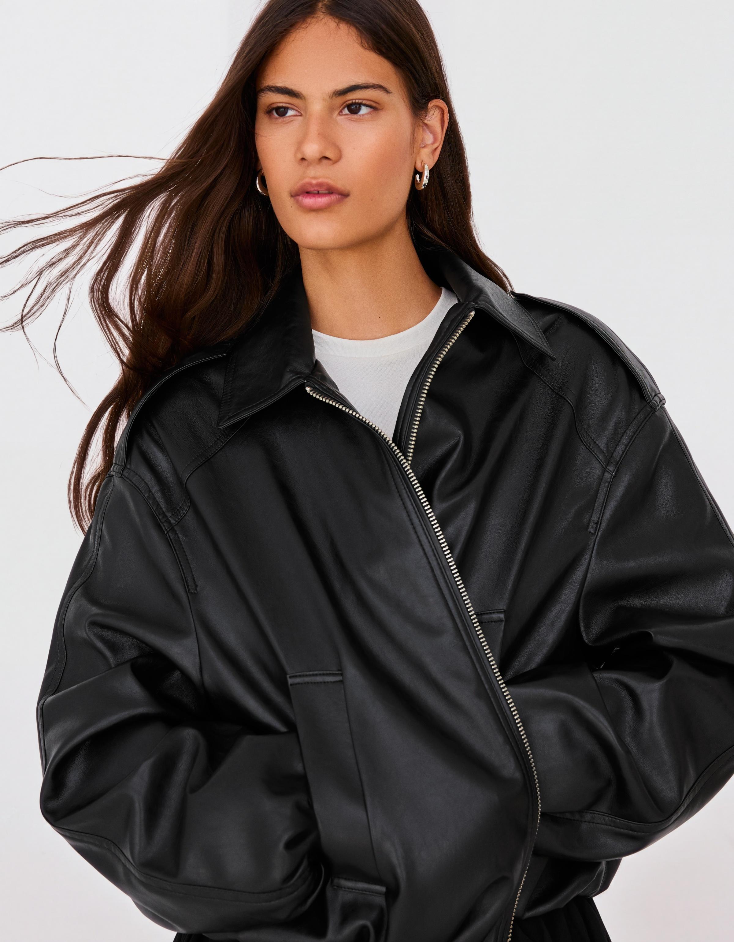 Leather effect puffer jacket — Black