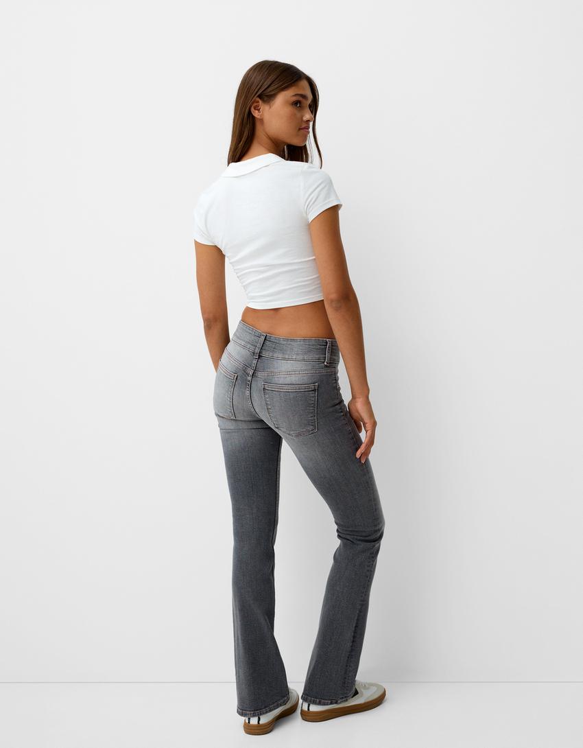 جينز بوتكوت بخصر منخفض-رمادي داكن-2