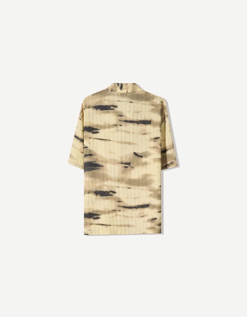 Chemise manches courtes texturée imprimée-Sable-1