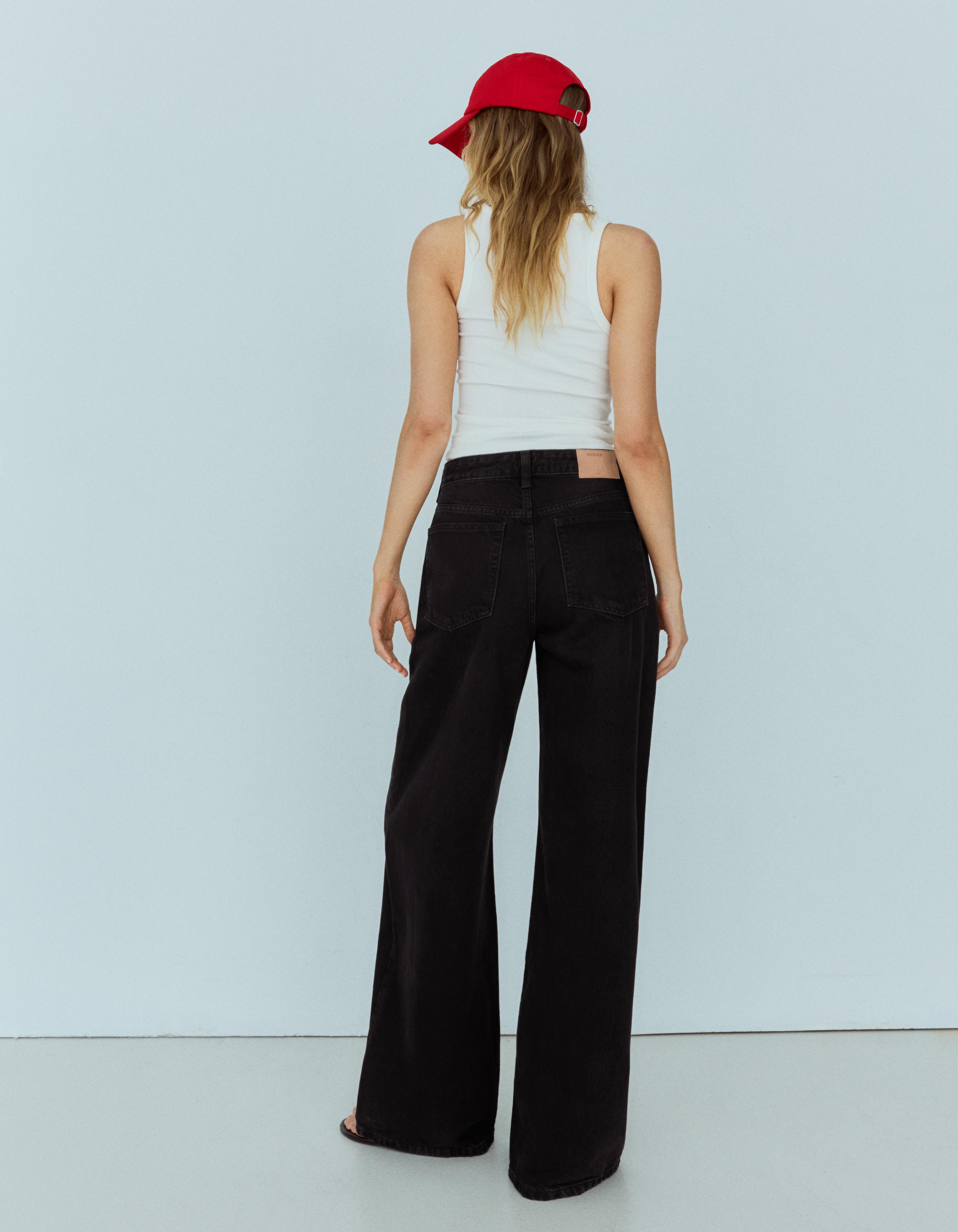 Wide-leg cross-waist jeans — Black