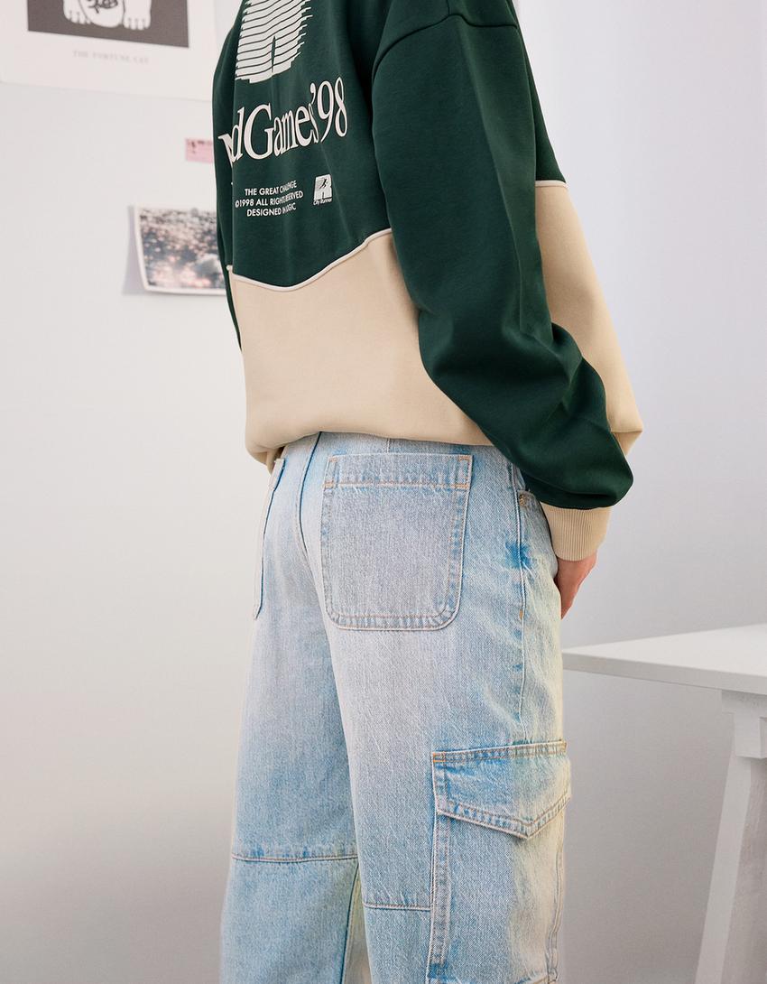 Jeans cargo straight-Azul claro-1