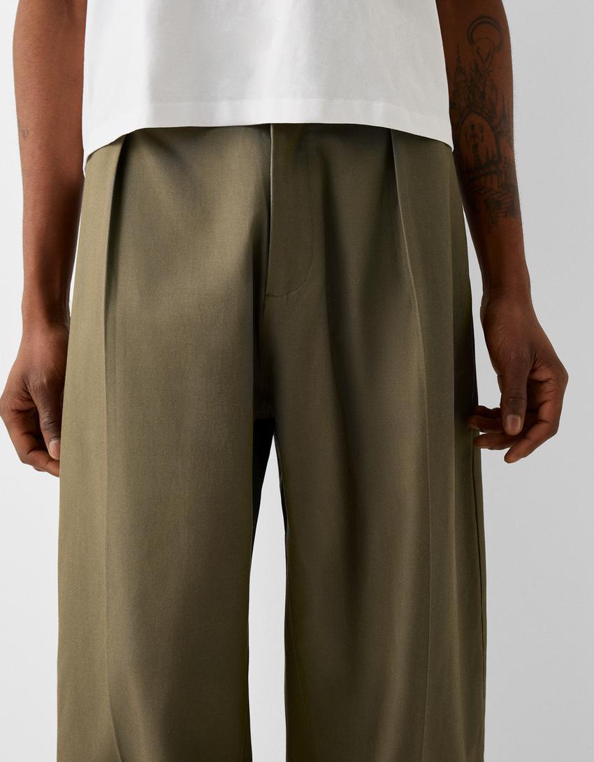 Tailored lyocell blend balloon trousers-Khaki