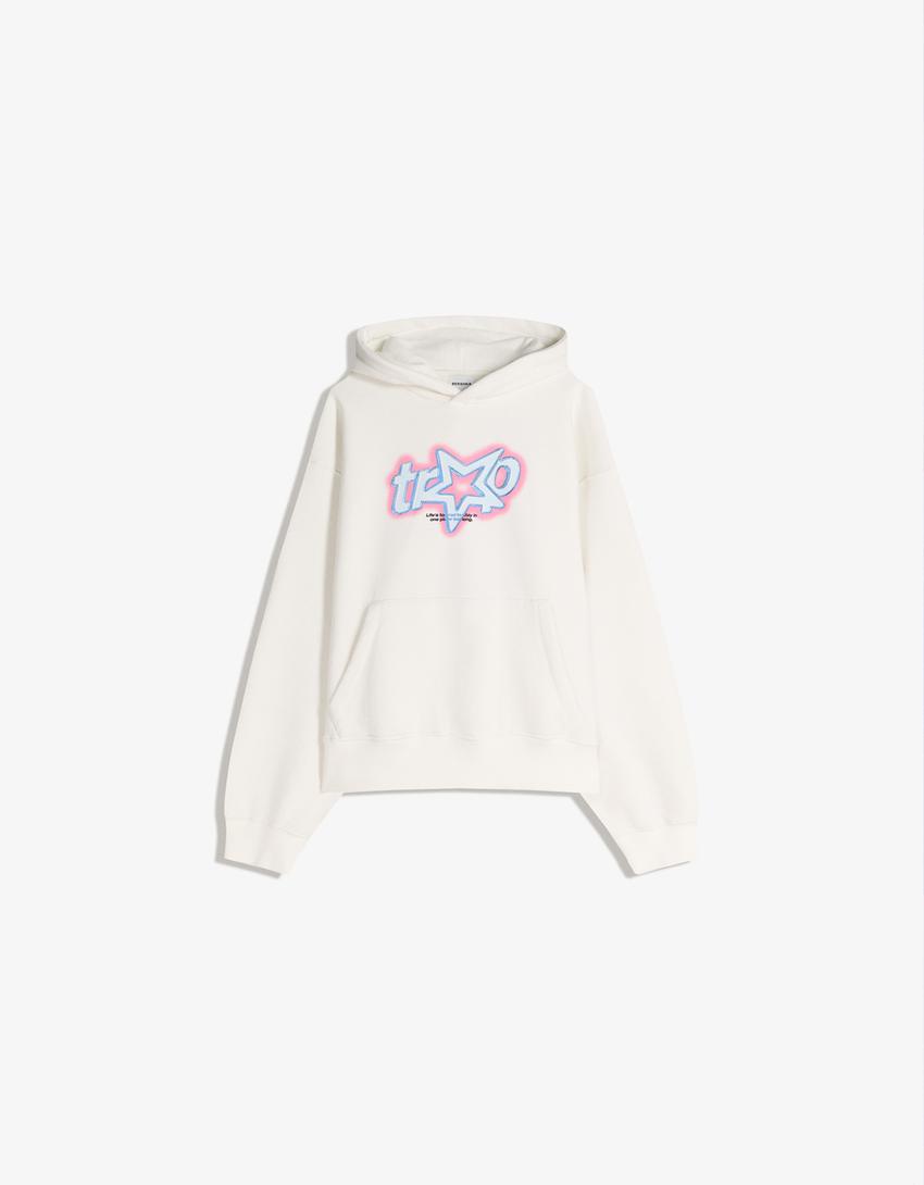 Sudadera capucha print-Blanco roto