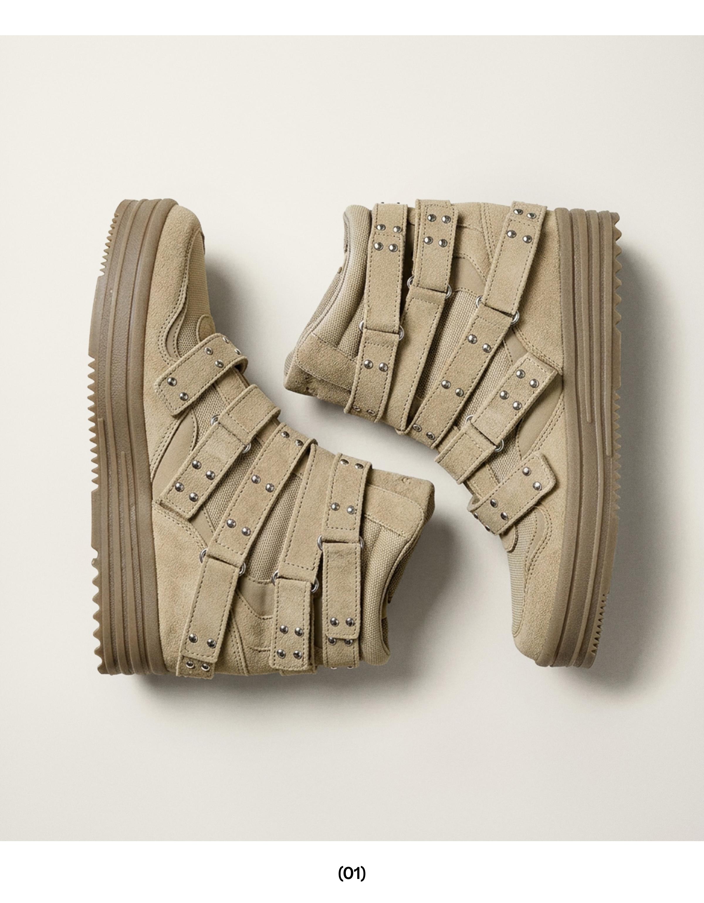 STUDDED HIGH-TOP TRAINERS — SAND