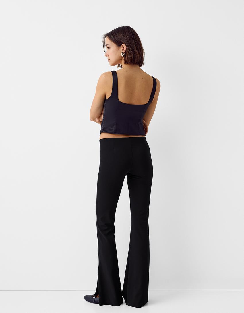 Flare trousers with side slit-Black-2