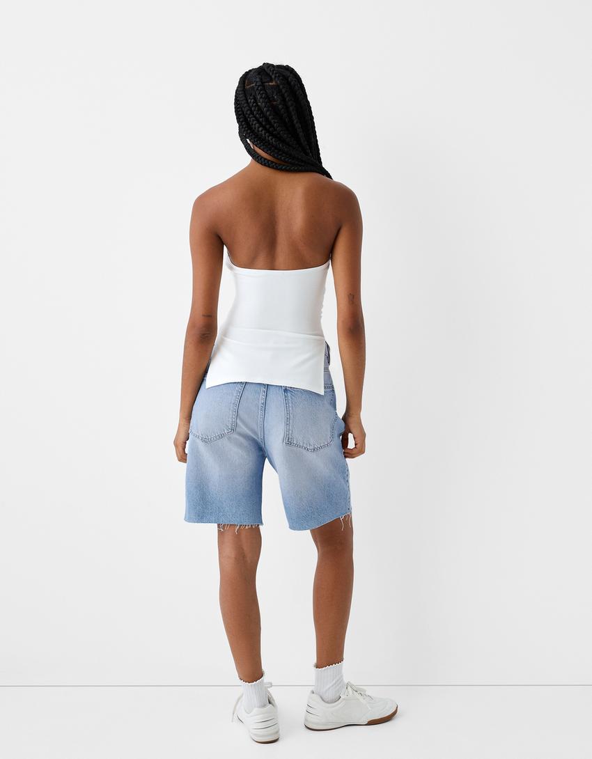 Calções bermuda denim straight 90's-Azul lavado-1