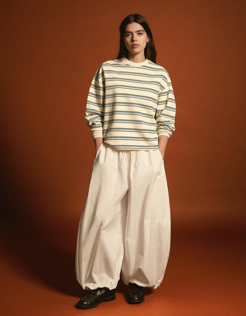 Striped crew neck sweater-Yellow