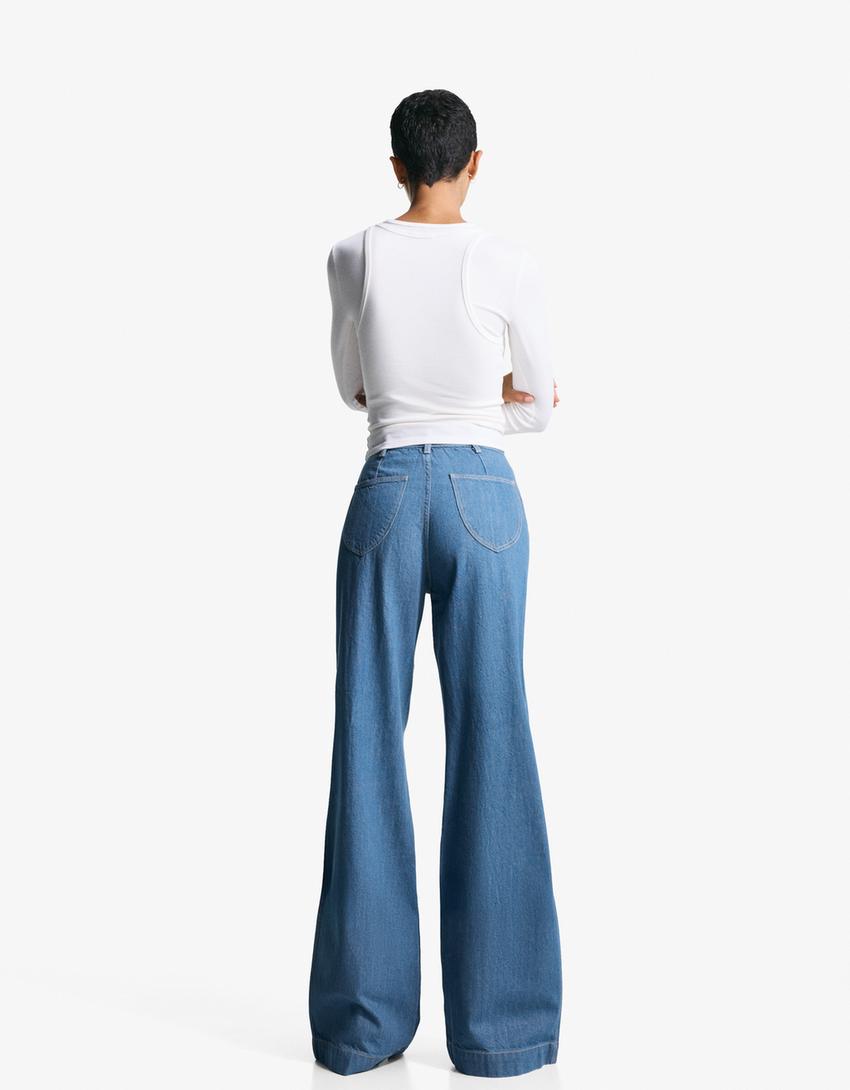 Jeans wide leg-Bleu-1