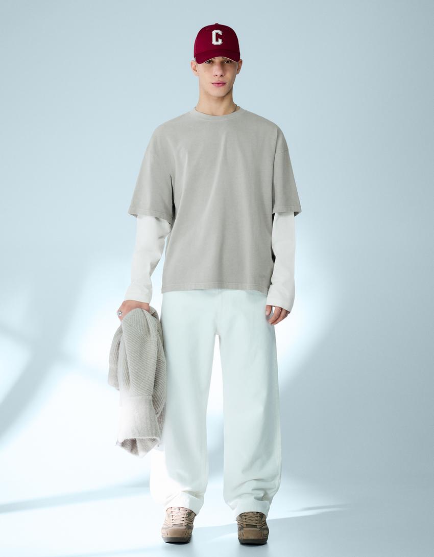 Double sleeve print T-shirt-Stone